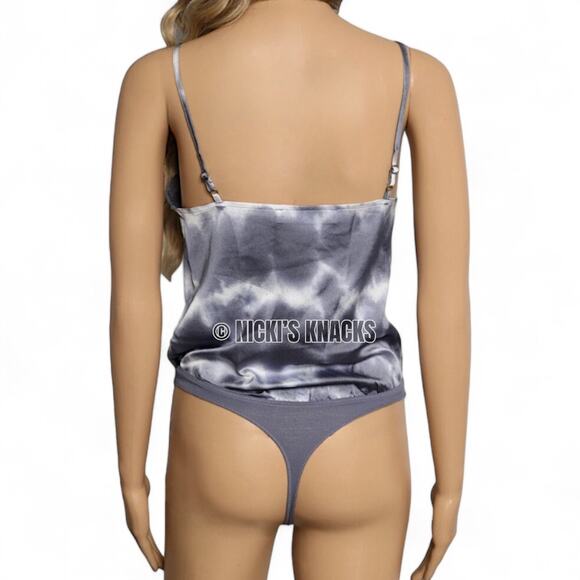 Abercrombie & Fitch Satin Tie Dye Bodysuit Gray White Cami Tank Top Size XS - Picture 6 of 12